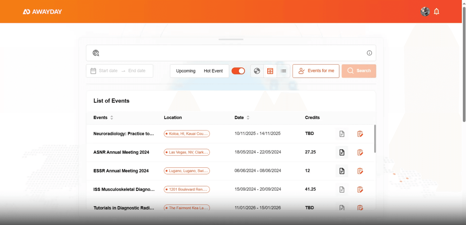 Awayday - Medical Event Platform